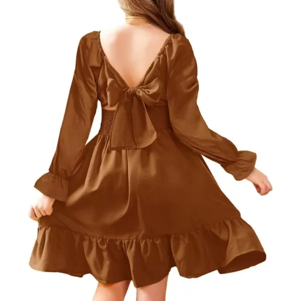 Arshiner Girls Tie Back Short Sleeve Ruffle Hem Off Shoulder Casual Elegant Dresses 4-12 Years