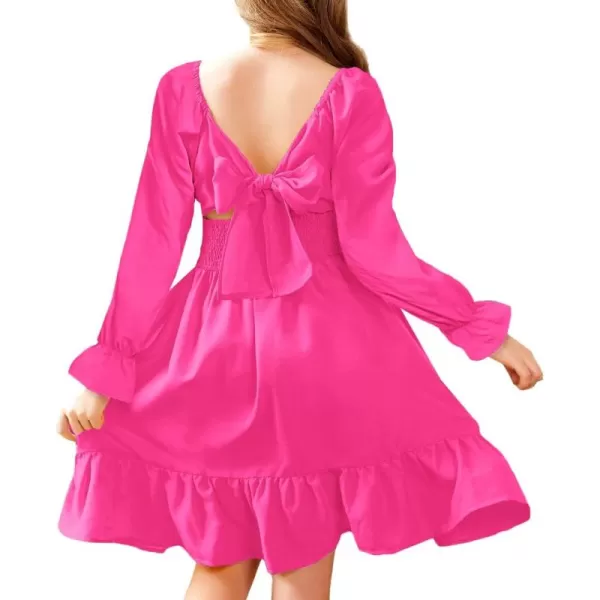 Arshiner Girls Tie Back Short Sleeve Ruffle Hem Off Shoulder Casual Elegant Dresses 4-12 Years