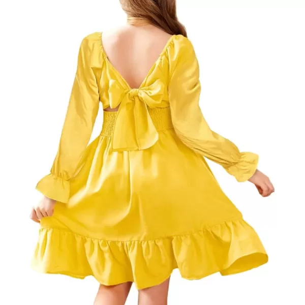 Arshiner Girls Tie Back Short Sleeve Ruffle Hem Off Shoulder Casual Elegant Dresses 4-12 Years