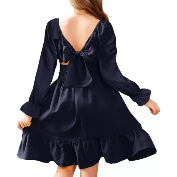 Arshiner Girls Tie Back Short Sleeve Ruffle Hem Off Shoulder Casual Elegant Dresses 4-12 Years