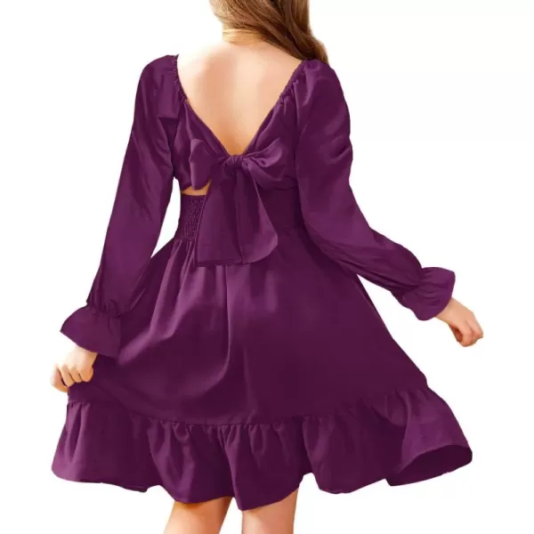 Arshiner Girls Tie Back Short Sleeve Ruffle Hem Off Shoulder Casual Elegant Dresses 4-12 Years