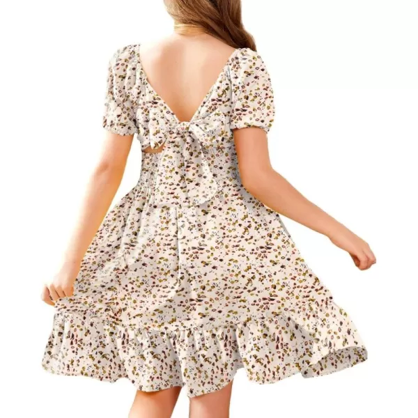 Arshiner Girls Tie Back Short Sleeve Ruffle Hem Off Shoulder Casual Elegant Dresses 4-12 Years