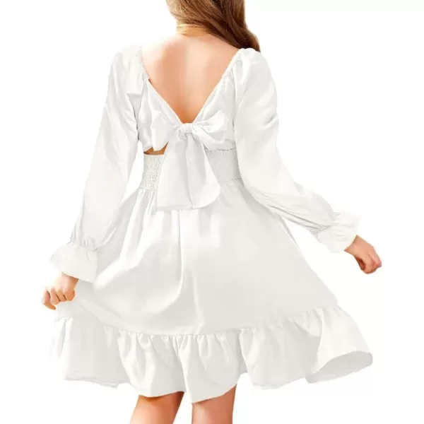 Arshiner Girls Tie Back Short Sleeve Ruffle Hem Off Shoulder Casual Elegant Dresses 4-12 Years