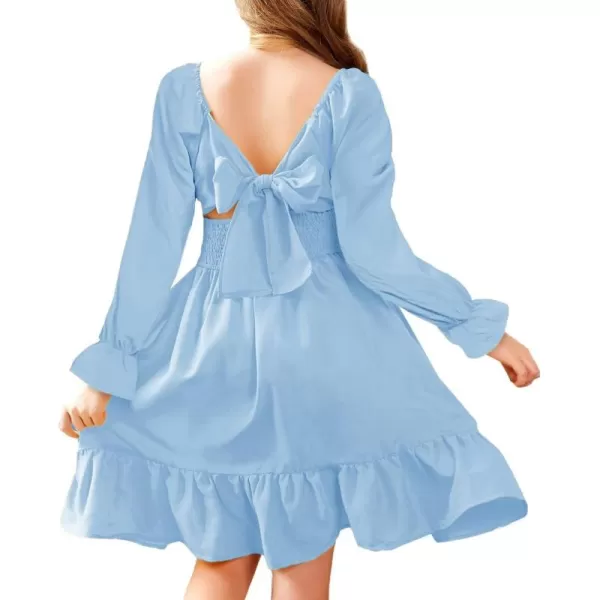 Arshiner Girls Tie Back Short Sleeve Ruffle Hem Off Shoulder Casual Elegant Dresses 4-12 Years