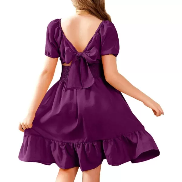 Arshiner Girls Tie Back Short Sleeve Ruffle Hem Off Shoulder Casual Elegant Dresses 4-12 Years