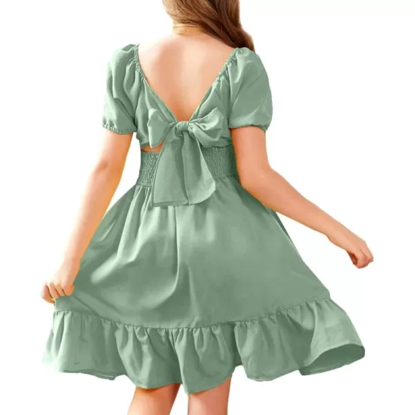 Arshiner Girls Tie Back Short Sleeve Ruffle Hem Off Shoulder Casual Elegant Dresses 4-12 Years