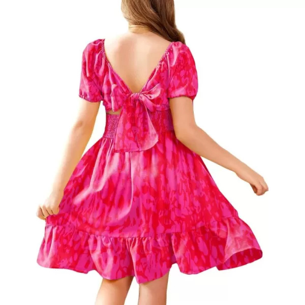 Arshiner Girls Tie Back Short Sleeve Ruffle Hem Off Shoulder Casual Elegant Dresses 4-12 Years