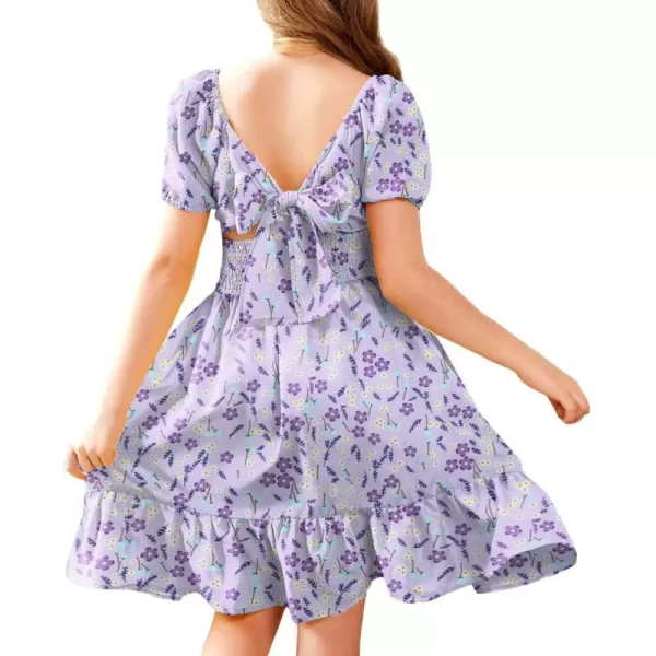 Arshiner Girls Tie Back Short Sleeve Ruffle Hem Off Shoulder Casual Elegant Dresses 4-12 Years