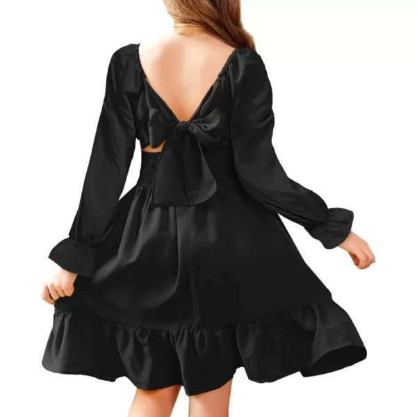 Arshiner Girls Tie Back Short Sleeve Ruffle Hem Off Shoulder Casual Elegant Dresses 4-12 Years