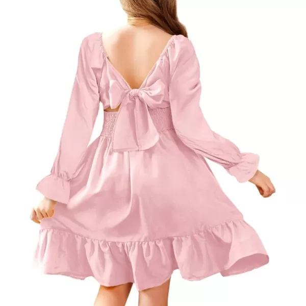 Arshiner Girls Tie Back Short Sleeve Ruffle Hem Off Shoulder Casual Elegant Dresses 4-12 Years