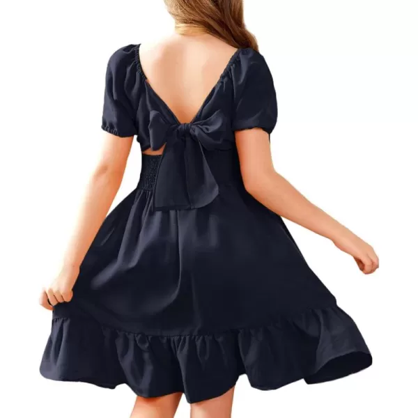 Arshiner Girls Tie Back Short Sleeve Ruffle Hem Off Shoulder Casual Elegant Dresses 4-12 Years