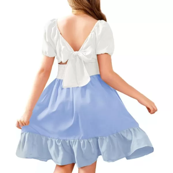 Arshiner Girls Tie Back Short Sleeve Ruffle Hem Off Shoulder Casual Elegant Dresses 4-12 Years