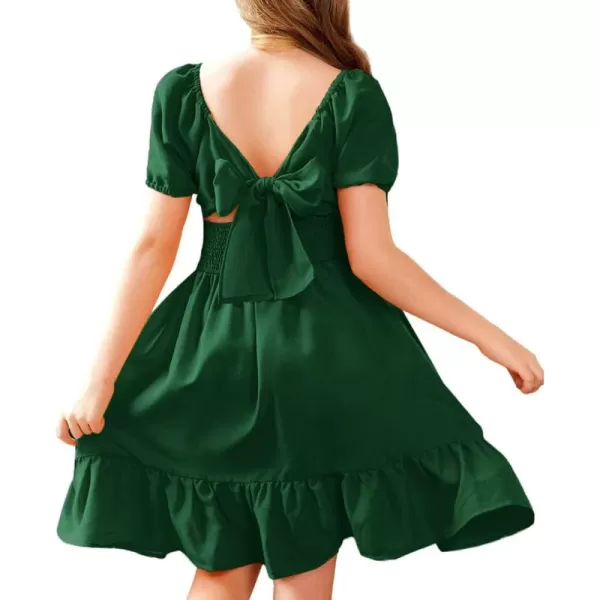 Arshiner Girls Tie Back Short Sleeve Ruffle Hem Off Shoulder Casual Elegant Dresses 4-12 Years