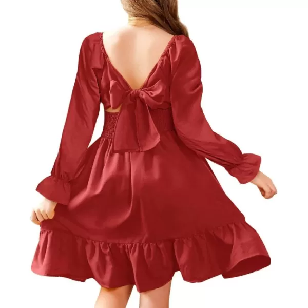 Arshiner Girls Tie Back Short Sleeve Ruffle Hem Off Shoulder Casual Elegant Dresses 4-12 Years