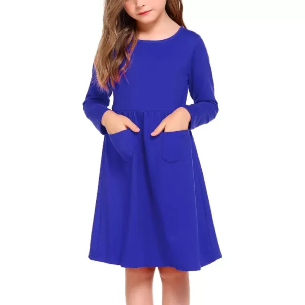 Arshiner Little Girls Dress Long Sleeve Solid Color Casual Skater Pocket Dress