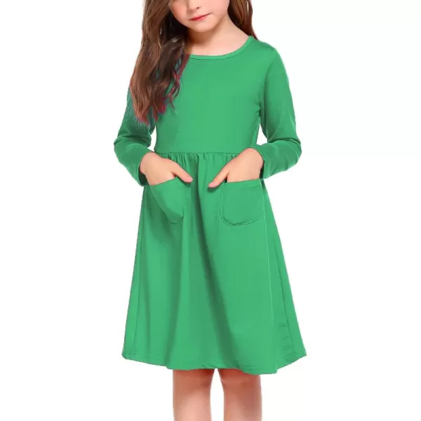 Arshiner Little Girls Dress Long Sleeve Solid Color Casual Skater Pocket Dress