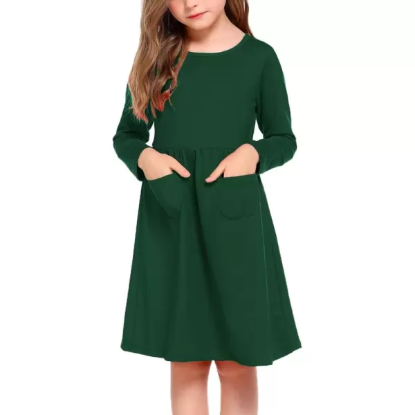 Arshiner Little Girls Dress Long Sleeve Solid Color Casual Skater Pocket Dress