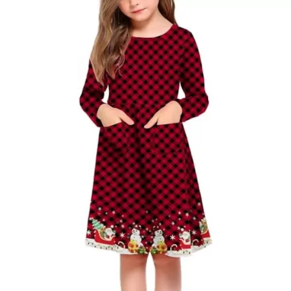 Arshiner Little Girls Dress Long Sleeve Solid Color Casual Skater Pocket Dress
