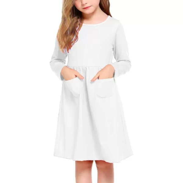 Arshiner Little Girls Dress Long Sleeve Solid Color Casual Skater Pocket Dress