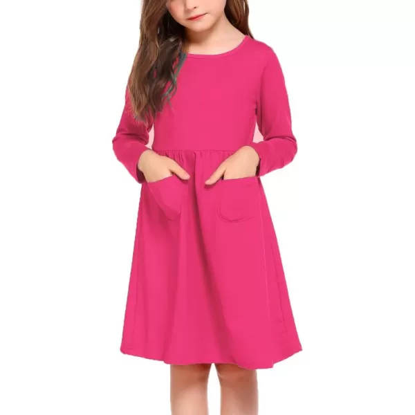 Arshiner Little Girls Dress Long Sleeve Solid Color Casual Skater Pocket Dress