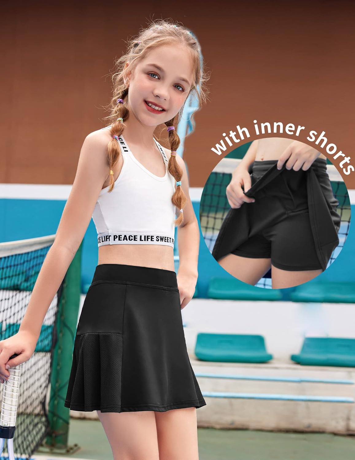 Arshiner Girl's Sport Skirts with Shorts Athletic Pleated Skort Colorful Performance Skorts