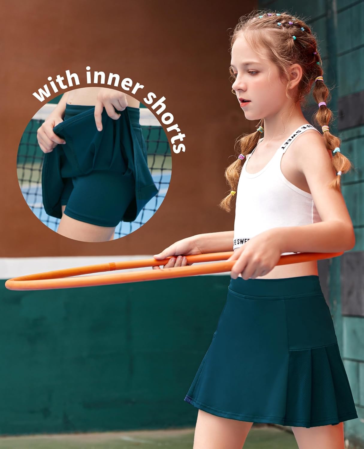 Arshiner Girl's Sport Skirts with Shorts Athletic Pleated Skort Colorful Performance Skorts