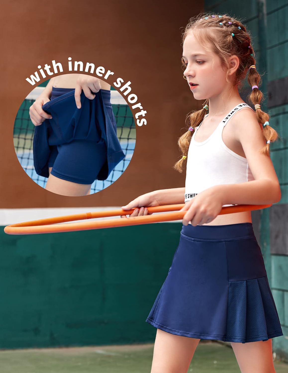 Arshiner Girl's Sport Skirts with Shorts Athletic Pleated Skort Colorful Performance Skorts