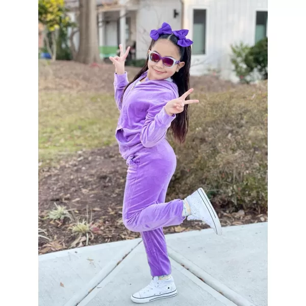 Arshiner 2 Piece Outfits for Girls Velour Tracksuit Hoodie and Jogger Set Sweatsuit Athletic Clothes Sets