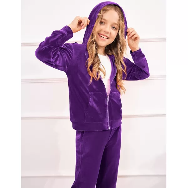 Arshiner 2 Piece Outfits for Girls Velour Tracksuit Hoodie and Jogger Set Sweatsuit Athletic Clothes Sets