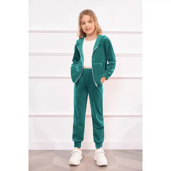Arshiner 2 Piece Outfits for Girls Velour Tracksuit Hoodie and Jogger Set Sweatsuit Athletic Clothes Sets