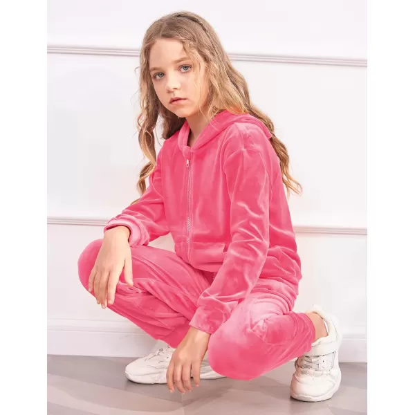 Arshiner 2 Piece Outfits for Girls Velour Tracksuit Hoodie and Jogger Set Sweatsuit Athletic Clothes Sets