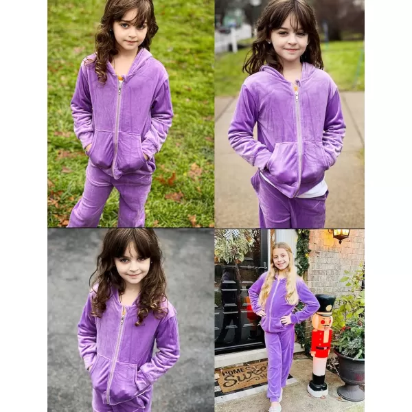 Arshiner 2 Piece Outfits for Girls Velour Tracksuit Hoodie and Jogger Set Sweatsuit Athletic Clothes Sets