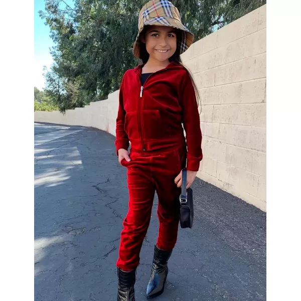Arshiner 2 Piece Outfits for Girls Velour Tracksuit Hoodie and Jogger Set Sweatsuit Athletic Clothes Sets