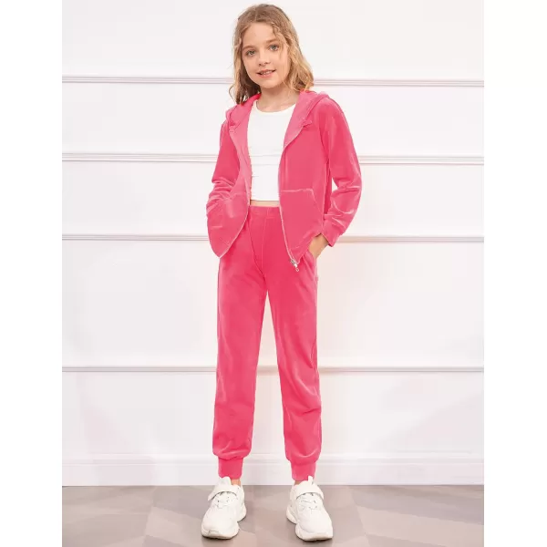 Arshiner 2 Piece Outfits for Girls Velour Tracksuit Hoodie and Jogger Set Sweatsuit Athletic Clothes Sets
