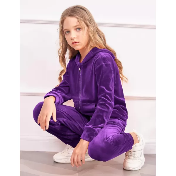 Arshiner 2 Piece Outfits for Girls Velour Tracksuit Hoodie and Jogger Set Sweatsuit Athletic Clothes Sets