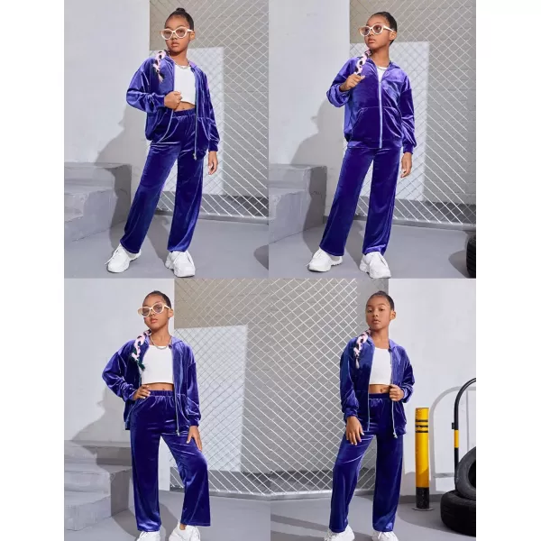 Arshiner 2 Piece Outfits for Girls Velour Tracksuit Hoodie and Jogger Set Sweatsuit Athletic Clothes Sets