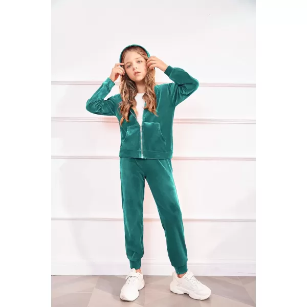 Arshiner 2 Piece Outfits for Girls Velour Tracksuit Hoodie and Jogger Set Sweatsuit Athletic Clothes Sets