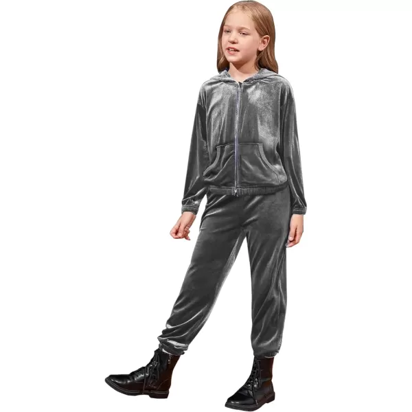 Arshiner 2 Piece Outfits for Girls Velour Tracksuit Hoodie and Jogger Set Sweatsuit Athletic Clothes Sets