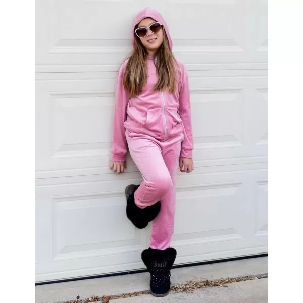 Arshiner 2 Piece Outfits for Girls Velour Tracksuit Hoodie and Jogger Set Sweatsuit Athletic Clothes Sets