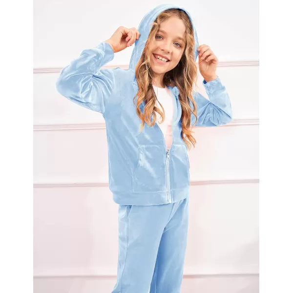 Arshiner 2 Piece Outfits for Girls Velour Tracksuit Hoodie and Jogger Set Sweatsuit Athletic Clothes Sets