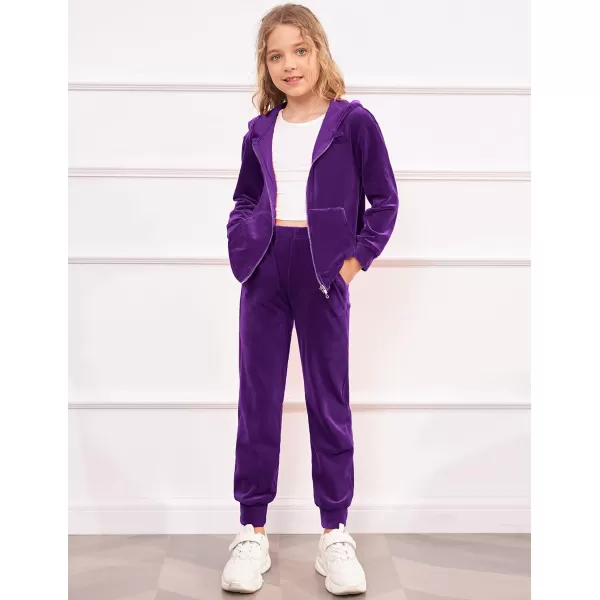 Arshiner 2 Piece Outfits for Girls Velour Tracksuit Hoodie and Jogger Set Sweatsuit Athletic Clothes Sets