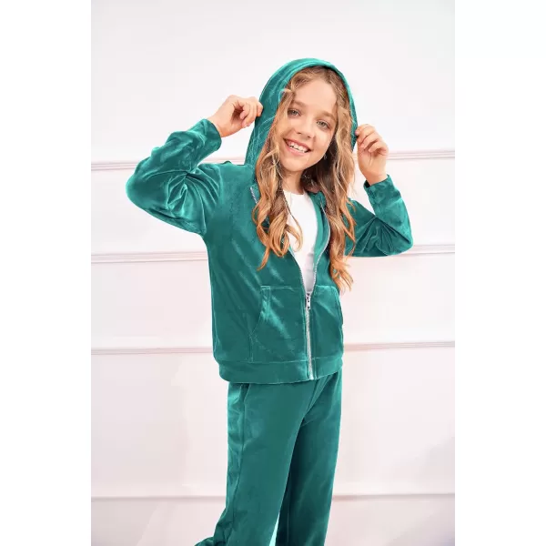 Arshiner 2 Piece Outfits for Girls Velour Tracksuit Hoodie and Jogger Set Sweatsuit Athletic Clothes Sets