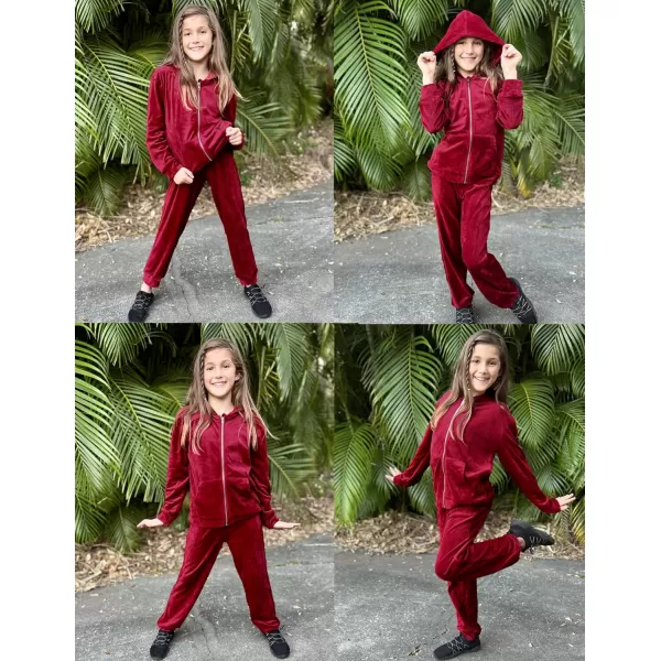 Arshiner 2 Piece Outfits for Girls Velour Tracksuit Hoodie and Jogger Set Sweatsuit Athletic Clothes Sets