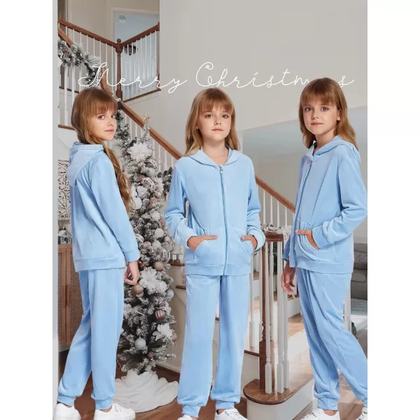 Arshiner 2 Piece Outfits for Girls Velour Tracksuit Hoodie and Jogger Set Sweatsuit Athletic Clothes Sets