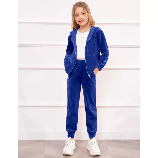 Arshiner 2 Piece Outfits for Girls Velour Tracksuit Hoodie and Jogger Set Sweatsuit Athletic Clothes Sets