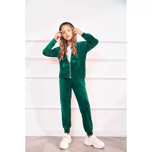 Arshiner 2 Piece Outfits for Girls Velour Tracksuit Hoodie and Jogger Set Sweatsuit Athletic Clothes Sets
