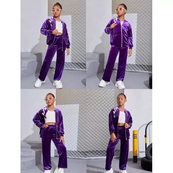 Arshiner 2 Piece Outfits for Girls Velour Tracksuit Hoodie and Jogger Set Sweatsuit Athletic Clothes Sets