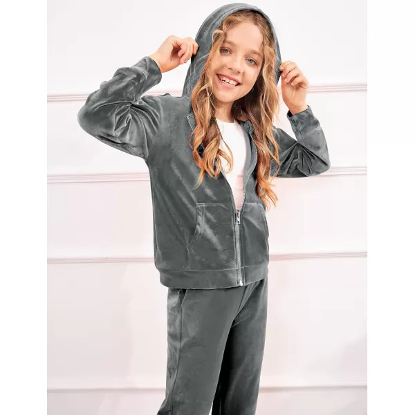 Arshiner 2 Piece Outfits for Girls Velour Tracksuit Hoodie and Jogger Set Sweatsuit Athletic Clothes Sets