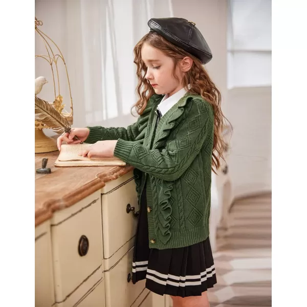 Arshiner Girls Cardigan Sweaters Ruffle School Uniform Sweater V Neck Button Front Outerwear 4-13 Years