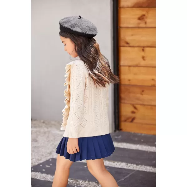 Arshiner Girls Cardigan Sweaters Ruffle School Uniform Sweater V Neck Button Front Outerwear 4-13 Years